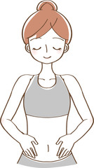お腹に手をあてる女性　イラスト