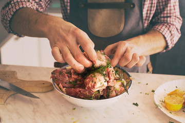 Man preparing food in kitchen
