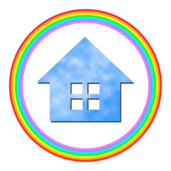 Obraz premium 虹の輪に囲まれる家