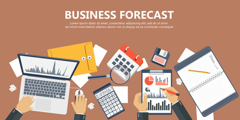 Business forecast banner. Flat vector illustration - obrazy, fototapety, plakaty