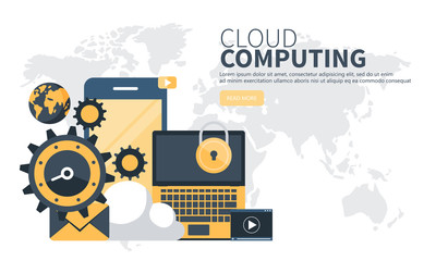 Cloud computing website banner. Flat vector illustration