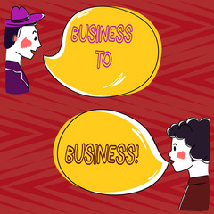 Writing note showing Business To Business. Business photo showcasing one business makes a commercial deal with another Hand Wo analysis Talking photo with Blank Color Speech Bubble