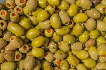 Delicious marinated green olives