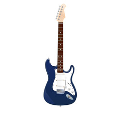 electric blue guitar with white pickguard on white background