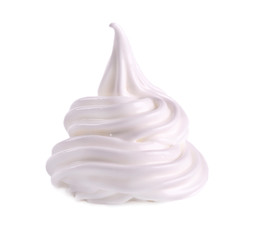 Whipped cream swirl, isolated on white background. Whipped egg whites, with clipping path.