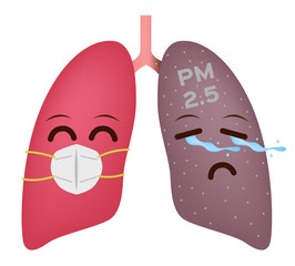 healthy lung with mask and pm 2.5 lung vector