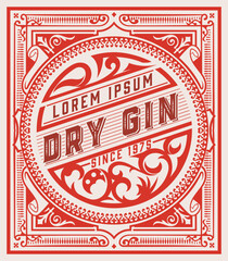 Vintage Gin label. Vector layered
