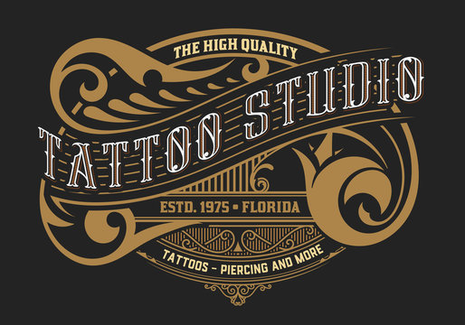 Tattoo logo template with vintage ornaments. Layered
