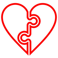 Heart puzzle symbol icon - red simple outlined, isolated - vector
