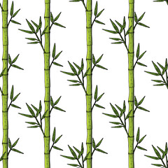 seamless pattern with bamboo stems and leaves