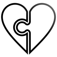 Heart puzzle symbol icon - black outlined gradient, isolated - vector