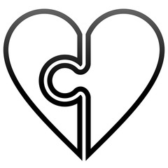 Heart puzzle symbol icon - black outlined gradient, isolated - vector