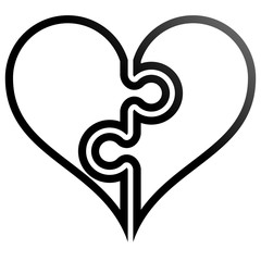 Heart puzzle symbol icon - black outlined gradient, isolated - vector