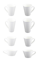 White cup and gray cup have 4 side on white background