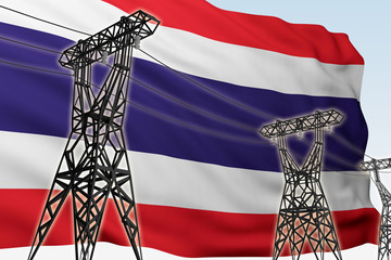 power lines against background flag of Thailand