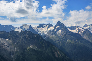 Closeup view mountains scenes in national park Dombai, Caucasus, Russia, Europe