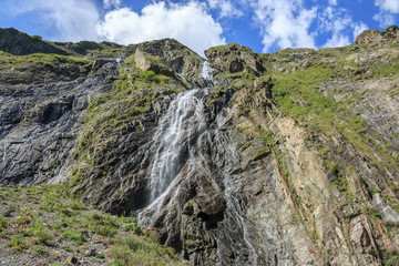 Closeup view waterfall scenes in mountains, national park of Caucasus, Russia