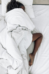 nice girl sleeping at night. top view photo