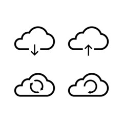 Vector illustration of cloud computing icon set, sign and symbol. Cloud upload, download, synchronization and refresh.