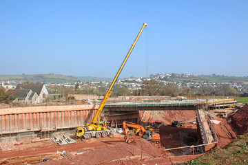 Crane on a road construction site