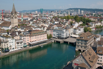 Obraz premium Aerial view of historic Zurich city center and river Limmat