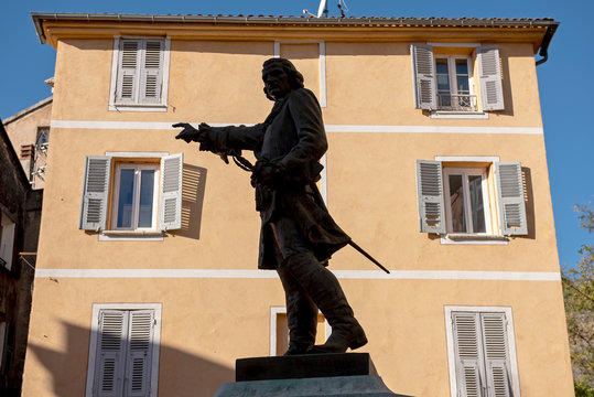 The contour of the monument of J.-P.Gaffory on the central square of the corsican city of Corte, France