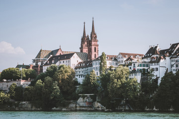 View on Basel city and river Rhine