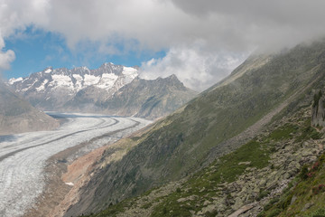 Mountains scenes, walk through the great Aletsch Glacier