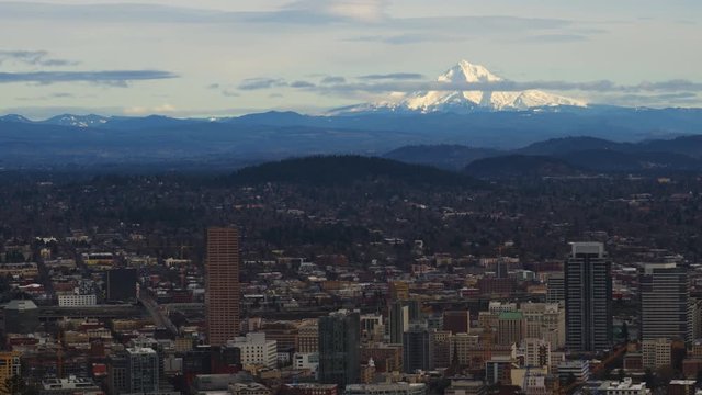 UHD 4K time lapse video of Downtown Portland with Mount Hood and clouds movement in Portland Oregon 3840x2160 Ultra High Definition