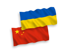Flags of Ukraine and China on a white background