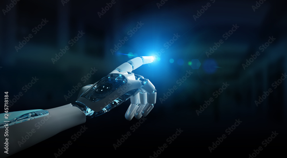 Poster intelligent robot machine pointing finger 3d rendering