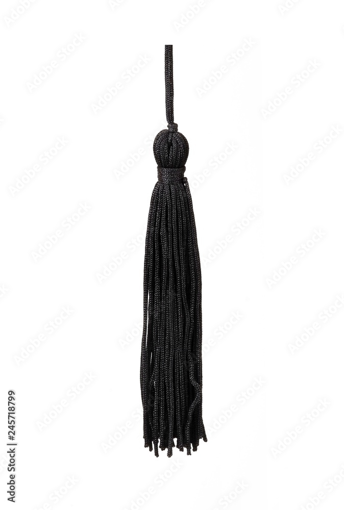 Wall mural Black silk tassel isolated on white background for creating graphic concepts - Wall murals