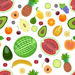 pattern from different types of fruits in a flat style
