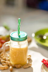 blended fresh juice . close up photo. taste treat. sale business