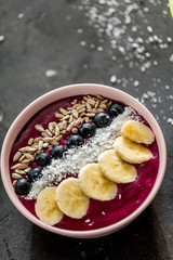 tasty purple yoghurt with healthy ingredients. dietary food