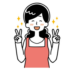主婦　笑顔　ピースサイン　ピース