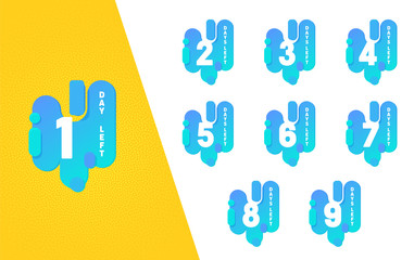 1 Day Left Count Fluid Badge Banner Set. Advertising Promo Sticker Element Design. Shopping Promotion Ribbon Counter Poster for Business Discount Time Offer Flat Vector Illustration