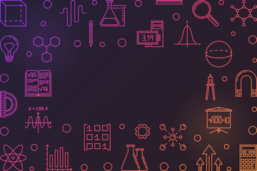 STEM education vector colorful horizontal frame. Science technology engineering math creative illustration in outline style on dark background