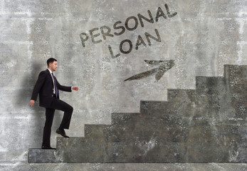 Business, technology, internet and networking concept. A young entrepreneur goes up the career ladder: Personal loan