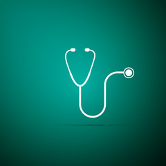 Stethoscope medical instrument icon isolated on green background. Flat design. Vector Illustration