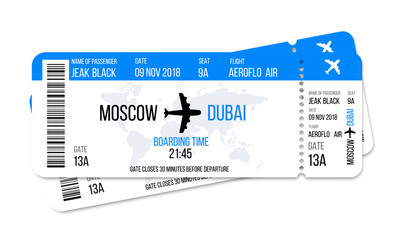 Realistic airline ticket design with passenger name. Vector illustration