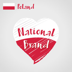 Vector flag heart of Poland, National Brand. Poland flag in shape of heart, pencil strokes drawing.