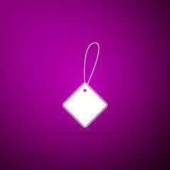 Blank label template price tag icon isolated on purple background. Empty shopping discounts sticker. Template discount banner. Flat design. Vector Illustration