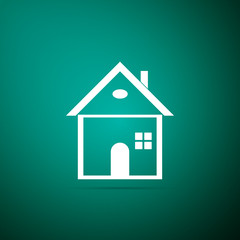 House icon isolated on green background. Home symbol. Flat design. Vector Illustration