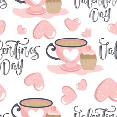 Valentine's day vector seamless pattern with romantic elements. Vector illustration.