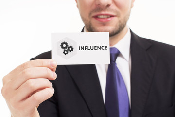 Business, technology, internet and networking concept. Young entrepreneur showing keyword: Influence