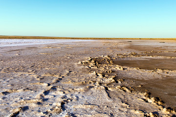Steppe saline soils. Steppe prairie veldt veld. Saline soils of the desert. Salt lakes