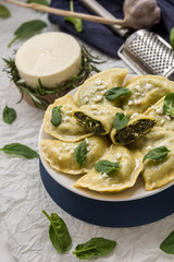 Dumplings with spinach and white cheese. This is a very popular food in Poland