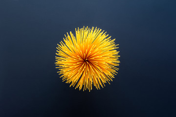 spaghetti pasta in the shape of a flower on a black background