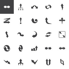 Arrows vector icons set, modern solid symbol collection, filled style pictogram pack. Signs, logo illustration. Set includes icons as direction arrow , next, right, up, left, pointer, cursor forward